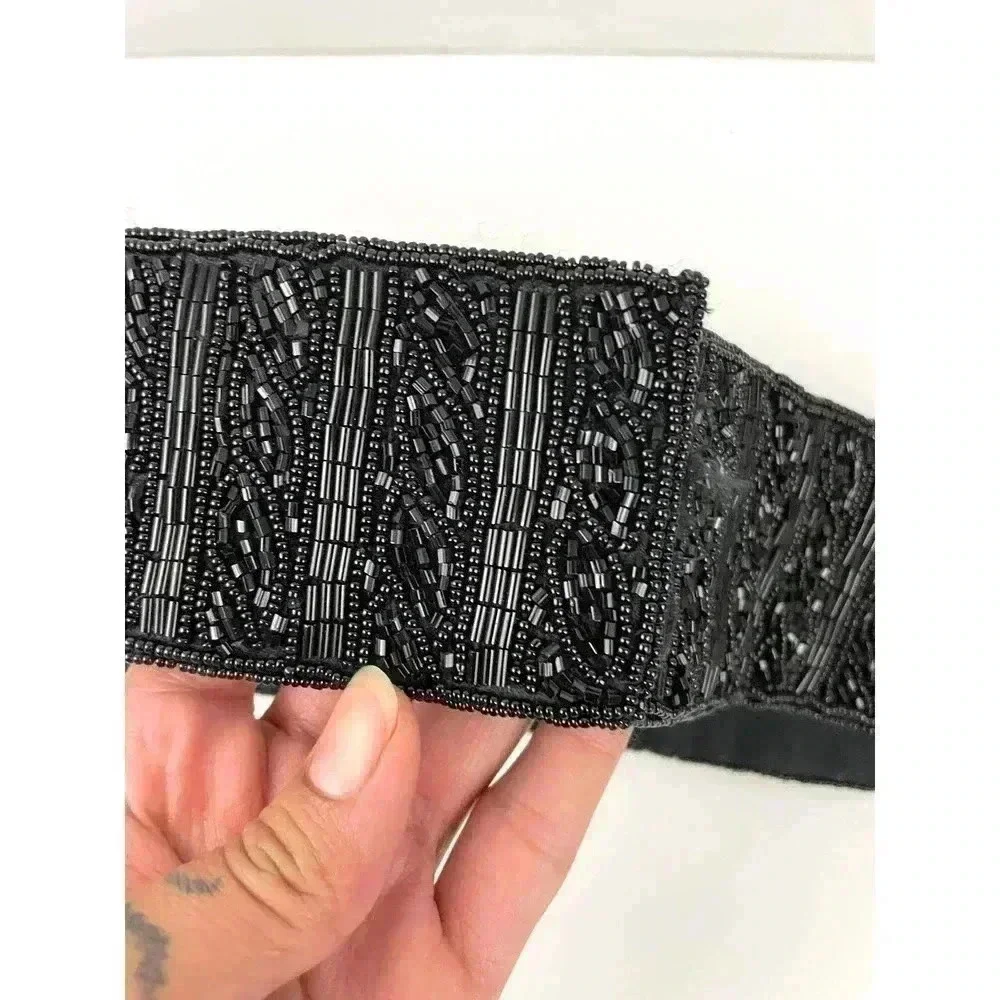 Talbots Black Beaded Belt 29” Women’s‎ Hook & Loop Closure MEDIUM